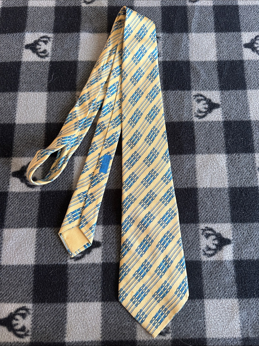 Hermes Yellow and Blue Diagonal Pattern Silk Tie